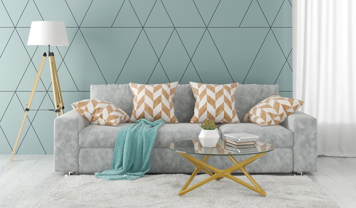 Interior of modern living room with sofa and furniture 3D rendering