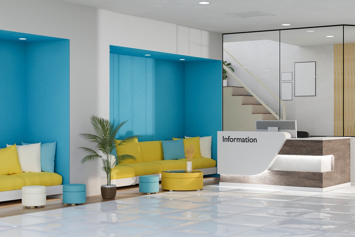 Modern trendy health care centre or medical clinic lobby and waiting room interior background